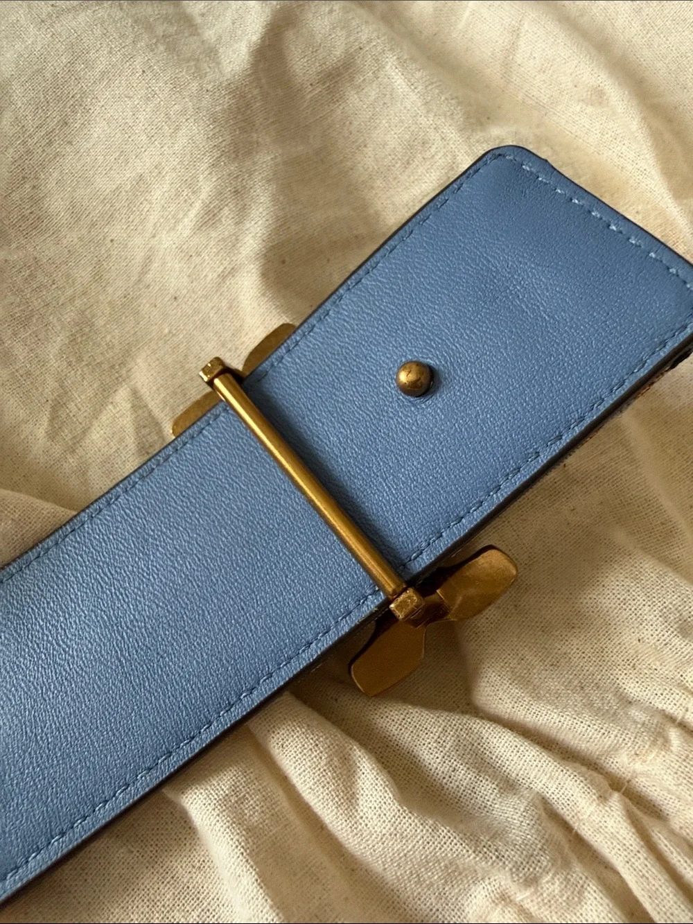 Rare TORY BURCH Eleanor Brocade Crystal Jewel Embellished Belt in Sea Frost Blue